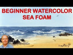 Easy beginner watercolor lesson - white foam on waves and sea painting. Watercolour for new artists