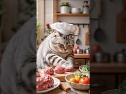 【Healing cat】A cat chef makes big steak . #cutecat #cooking #catlover #babydogs