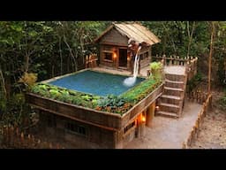 Build the most beautiful wooden villa with swimming pool in deep forest