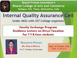 Faculty Exchange ProgramGuidance Lecture on Direct TaxationFor T.Y.B.Com students