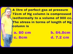 A litre of perfect gas at pressure 72cm of Hg column is compressed isothermally to a volume of 900cc