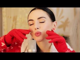 ASMR Red Tingly Things ❤️ Gloves 🧤Kissing 💋 Beads 📿  Velvet Fabric 🍬 Glass Tapping ❤️Red Triggers