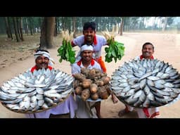 Bengali famous Ghot kochu diye Khoyra Ilish recipe | Taro root and fish curry for village people