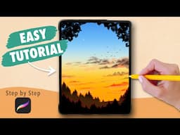 Draw With Me - EASY Sunset Landscape | Procreate Digital Art Drawing Tutorial for Beginners