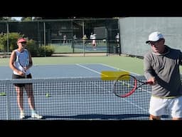 Forehand, correcting the path of the off arm/hand and path to finish.