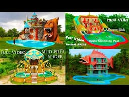 Top 4 Villa! Building Mud Villa House, Swimming Pool And Water Slide For Relaxing Place In forest