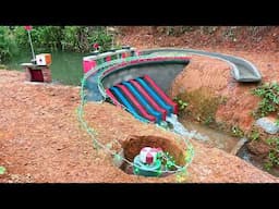 Construction of a six-sluice curved hydroelectric dam with Francis turbines