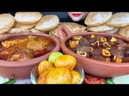 ASMR EATING HANDI MUTTON CURRY,HANDI CHICKEN CURRY,PURI,LACCHA PARATHA,EGGS