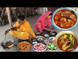 CHICKEN CURRY &FISH CURRY Recipe cooking for lunch by our village tribe couple.