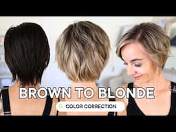 Dark Brown to Blonde in One Appointment | Full Highlight Color Correction Tutorial on Short Hair