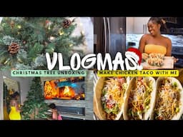 VLOGMAS : Christmas Tree Unboxing + COOK WITH ME: Grilled Chicken Tacos 🌮