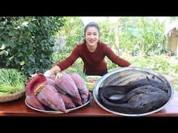 Delicious big catfish, snake fish, banana flower cooking - Cooking with Sreypov