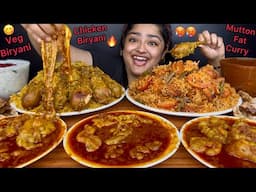 SPICY MUTTON FAT CURRY WITH CHICKEN DRUMSTICK BIRYANI AND PANEER VEGETABLE BIRYANI | ASMR MUKBANG