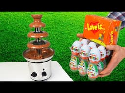 Chocolate Fondue Fountain vs Kinder Surprise and BUBBLE GUM Experiment