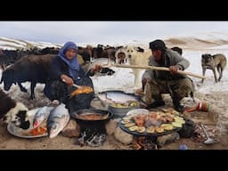 Surviving the Coldest Village in Afghanistan -63°C | Shepherd Mother Cooking Fish Curry Recipe