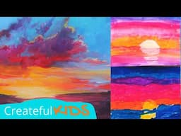 How to Paint Sunsets | Warm vs. Cool Color Theory Art Lesson for Kids