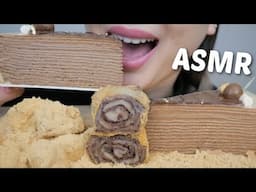 Chocolate Mille Crepe Cake, Soybean Mochi with Red Bean Rolled Mochi *ASMR NO Talking Eating Sounds