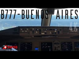 B777 HB-JNB Cockpit Landing at Buenos Aires 4K