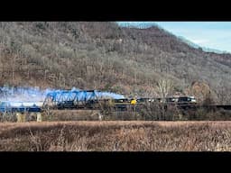 Coal train struggles over old Virginian Railway bridge