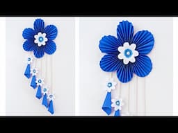 Blue paper Flower Wall Hanging Decor | Living room wall decoration with paper | A4 sheet craft