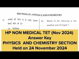 HP NON MEDICAL TET | Answer Key | PHYSICS  & CHEMISTRY | Held on 24 Nov 2024 | The Vani classes