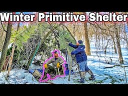 Primitive Survival Shelter - Building Up Base Camp - Winter Camping Rocky Mountains - Day 2