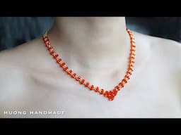 Ruby necklace. Easy to make beaded necklace with bicone and seed beads