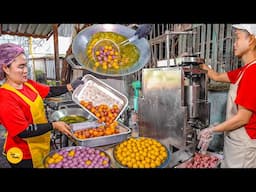 Automatic Machine Colourful Sweet Potato Balls Making In Bangkok l Thailand Street Food