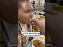 Tricking Her to try Deviled Eggs for the first time ever! #reaction #shorts #food