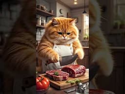 【Healing cat】A cat chef makes steak . #cutecat #cooking #catlover #babydogs