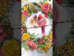 Holiday-Inspired Watercolor: Cardinals in a Wreath #christmas #merrychristmas