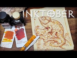 Inktober Sketching with New Fountain Pen and Ink. Let's Have Some Chameleon Fun!