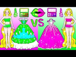 Pink VS Green Make Up & Dress Up 💗💚 - Barbie Transformation Handmade - DIY Arts & Paper Crafts