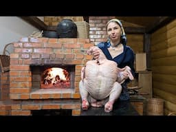 Building village oven. Cooking 41 Lbs TURKEY stuffed with cabbage rolls