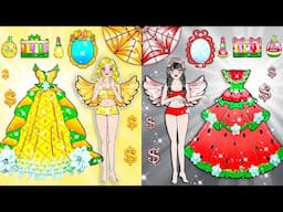 DIY Paper Doll - Gold and Silver Pineapple VS Watermelon Fashion Week Extreme Makeover Dolls Beauty