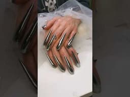 Inverted stiletto nails! #nails #gelxnails #invertednails #gelx #extremenails #chromenails