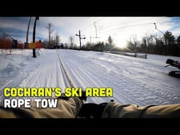 Riding a VERY FAST rope tow at Cochran's Ski Area in Vermont (my first time ever)