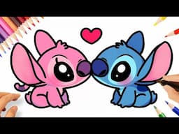 CÓMO DIBUJAR A STITCH Y ANGEL FACIL 💙