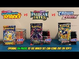 INSANE!! SURGING SPARKS vs PALDEAN FATES vs CROWN ZENITH 54 Pack Pokemon Card Opening Battle!!