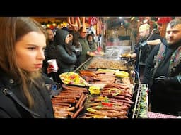 Street Food in Romania. Best Food of Christmas Market in Bucharest. 'Targul de Craciun'