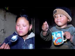 Rita  cooks and eats with son Ridam in the village jungle farm house || Life in rural Nepal ||