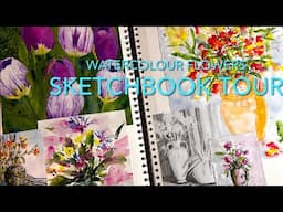 SKETCHBOOK TOUR! Beginners Watercolor FLOWERS & LANDSCAPE Painting Tutorial Watercolour Techniques