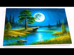 Acrylic Painting Tutorial: Serene Night Landscape for Beginners