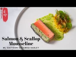 Fine Dining Recipe: Salmon, Scallop Mousseline, Saffron Creamed Barley & Vermouth sauce!