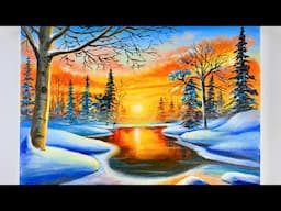 Winter Sunset Acrylic Painting Tutorial