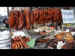 Best Cambodian Street Food @Olympic Market - Yummy Exotic Food, Grill Fish & More Meat For Selling