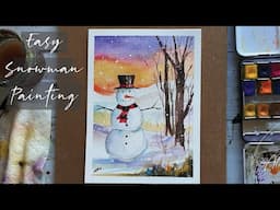 Winter Snowman Landscape - Easy Christmas Painting