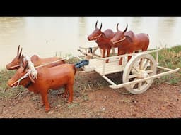 DIY How To Make Cow Bullock Cart With Four Wooden Cows - Woodworking Projects