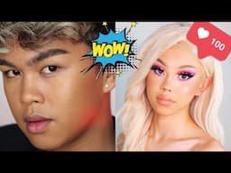 Unbelievable boy to girl makeup transformation , male to female drag queen in tictok #dom.skii