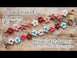 Beaded Heart Flowers Bracelet Tutorial #valentinesgiftideas #valentinediy #heartjewelry